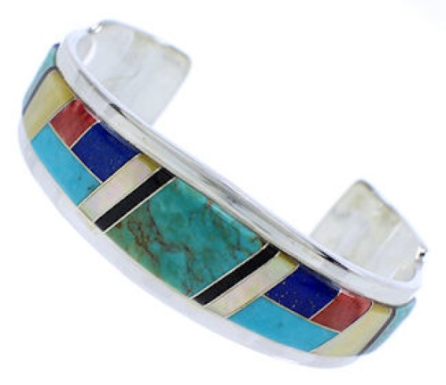 Multicolor Inlay And Genuine Sterling Silver Cuff Bracelet EX27761