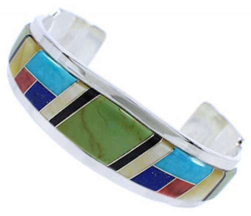Southwest Multicolor Sterling Silver Cuff Bracelet Jewelry EX27766
