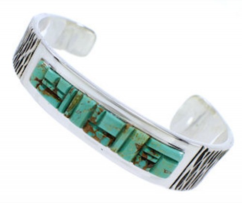 Sterling Silver Turquoise Inlay Southwest Cuff Bracelet EX27794