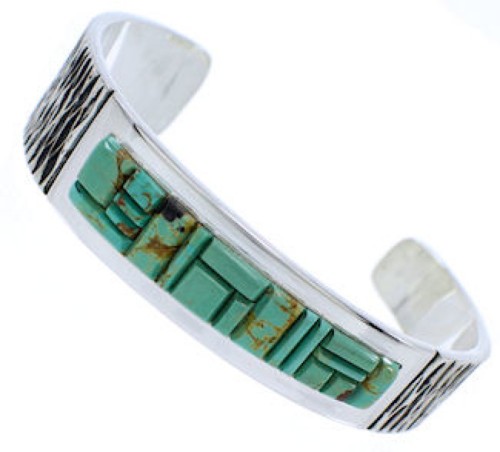 Turquoise Inlay Genuine Sterling Silver Jewelry Cuff Bracelet EX27805