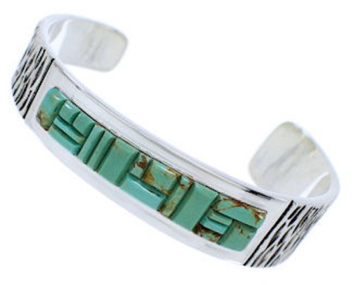 Turquoise Inlay Southwestern Silver Cuff Bracelet EX27811