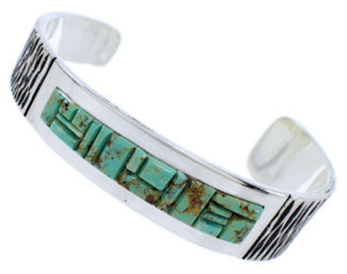 Genuine Sterling Silver Turquoise Inlay Jewelry Cuff Bracelet EX27815