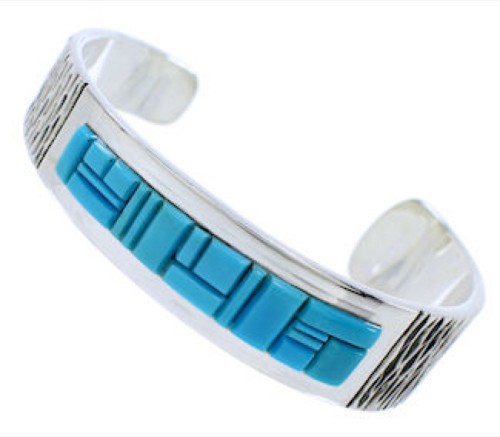 Turquoise Inlay Jewelry Genuine Sterling Silver Cuff Bracelet EX27818
