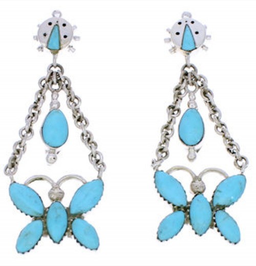 Southwest Turquoise Butterfly Ladybug Sterling Silver Earrings MW76024