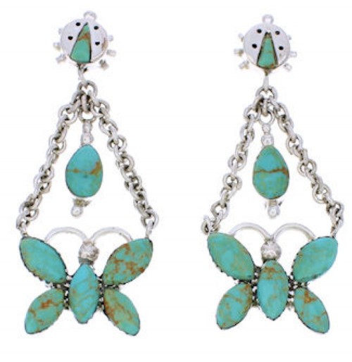 Southwestern Turquoise Silver Butterfly Ladybug Earrings MW76081