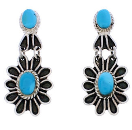 Southwest Turquoise Flower Silver Jewelry Earrings MW75950