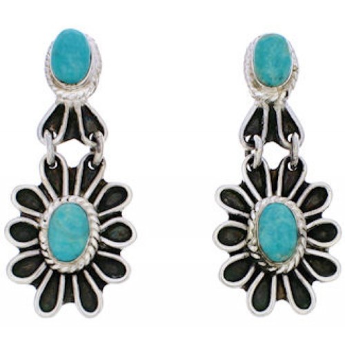 Southwest Silver Turquoise Flower Jewelry Earrings MW75962