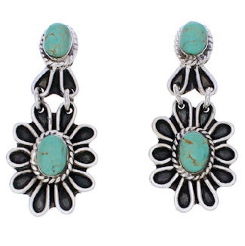 Southwest Silver Turquoise Flower Earrings MW75965