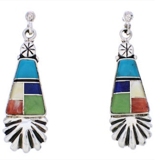 Multicolor Southwest Sterling Silver Post Dangle Earrings MW76010