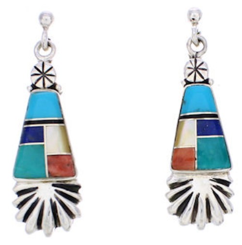 Multicolor Inlay Southwestern Jewelry Post Dangle Earrings MW76020