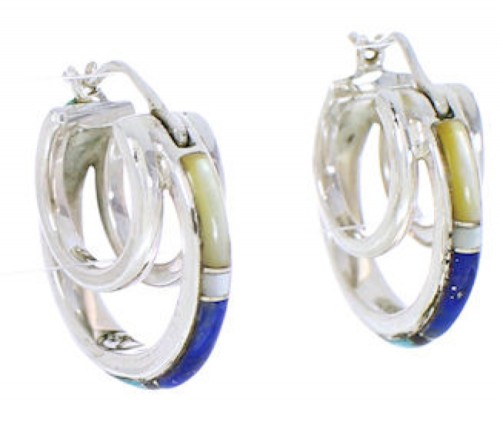 Multicolor Sterling Silver Southwest Post Hoop Earrings GS75665