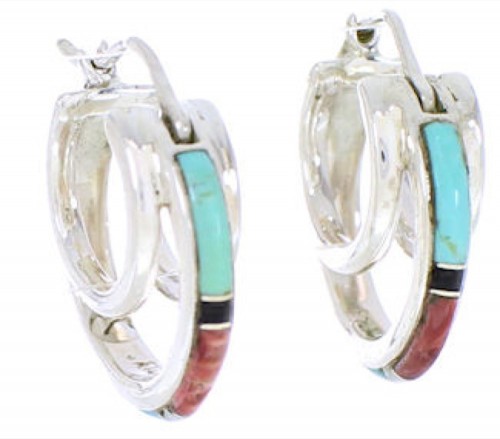 Multicolor Silver Southwest Post Hoop Earrings GS75666