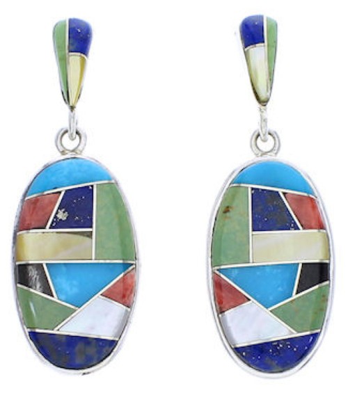 Southwest Multicolor Inlay Post Dangle Earrings GS75652