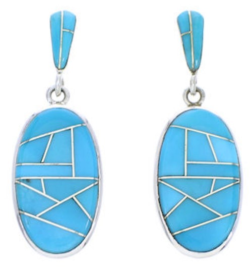 Southwest Turquoise Inlay Silver Post Dangle Earrings GS75649