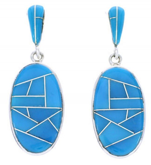 Southwest Turquoise Inlay Post Dangle Earrings GS75650