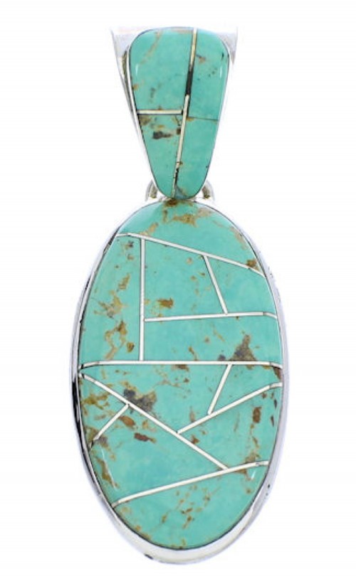 Turquoise Inlay Southwest Sterling Silver Pendant NX44939