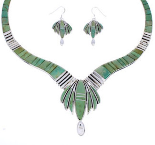 Silver Turquoise Link Necklace Earrings Set GS75603