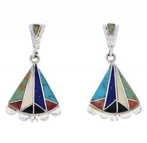 Southwest Multicolor Inlay Silver Post Earrings MW75799