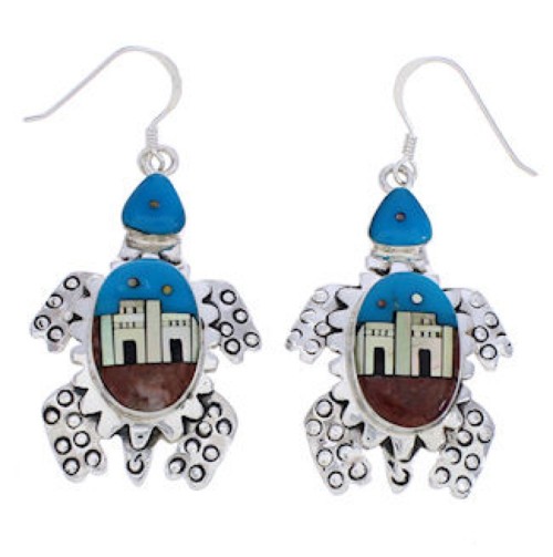 Native American or Pueblo Design Multicolor Turtle Earrings MW75815