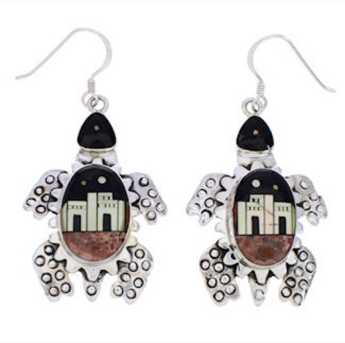 Native American or Pueblo Design Multicolor Turtle Earrings MW75817