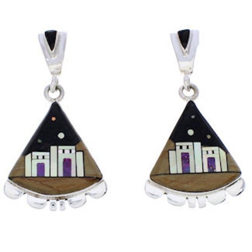 Native American or Pueblo Design Multicolor Silver Earrings MW75837