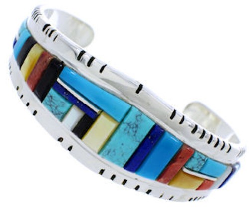 Sterling Silver Multicolor Southwest Jewelry Cuff Bracelet EX27343