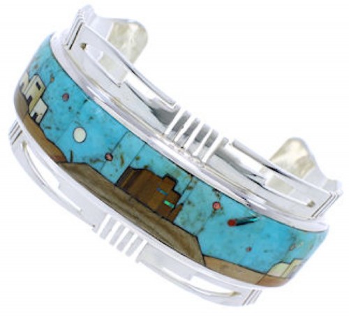 Multicolor Silver Native American Village Design Cuff Bracelet MW75551