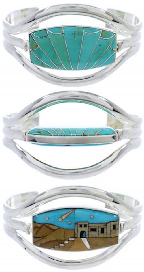 Multicolor Native American Design Reversible Cuff Bracelet MW75634
