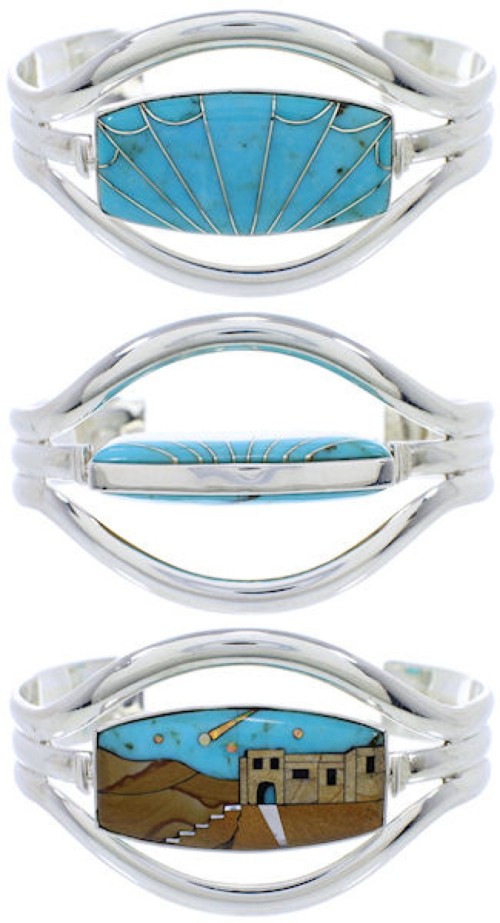 Multicolor Reversible Native American Design Cuff Bracelet MW75638