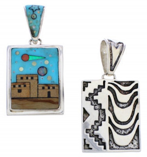 Southwest Native American Design Multicolor Reversible Pendant EX29493