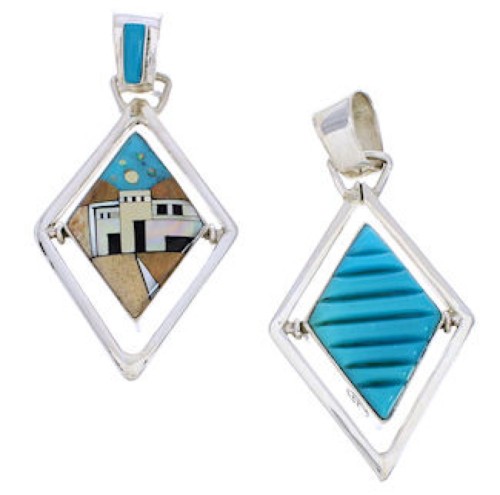 Silver Multicolor Native American Design Reversible Pendant EX29498