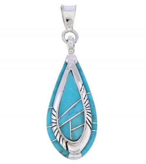 Turquoise Inlay Southwestern Sterling Silver Pendant EX29023