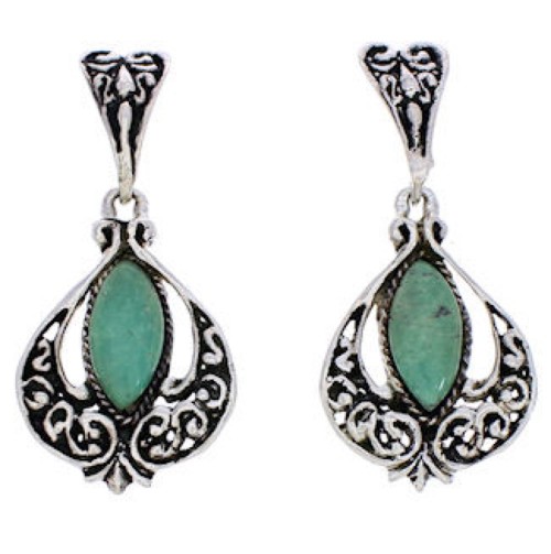 Turquoise Post Dangle Earrings Southwestern Silver Jewelry EX29123