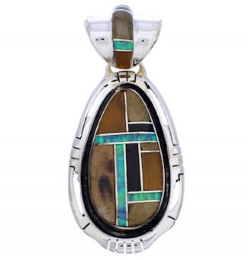 Genuine Sterling Silver Multicolor Inlay Southwest Pendant PX29794