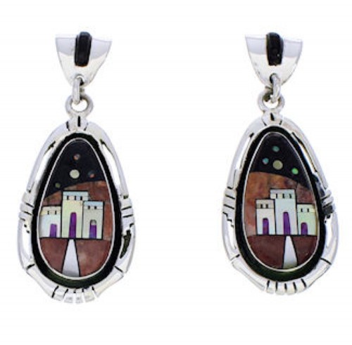 Multicolor Sterling Silver Native American Design Earrings PX29813