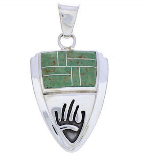 Turquoise Inlay And Sterling Silver Hand Pendant EX30404