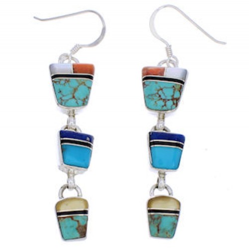 Multicolor Sterling Silver Southwest Jewelry Hook Earrings EX30434