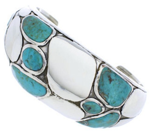 Silver Turquoise Inlay Southwestern Cuff Bracelet MX27089