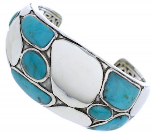 Silver Jewelry Turquoise Inlay Southwest Cuff Bracelet MX27092