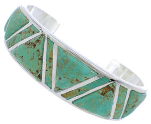 Sterling Silver And Turquoise Inlay Cuff Bracelet Jewelry EX27635