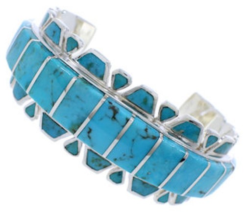 Southwest Turquoise Inlay And Sterling Silver Cuff Bracelet EX27714