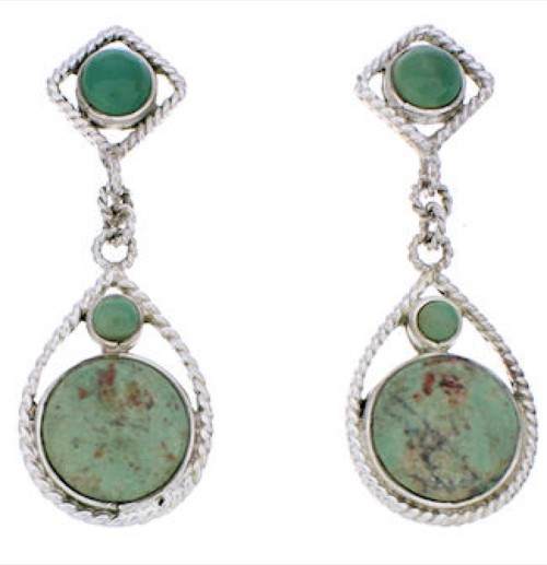 Southwest Sterling Silver Turquoise Post Dangle Earrings FX30956