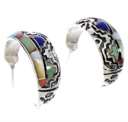 Multicolor Inlay Genuine Sterling Silver Earrings FX30950