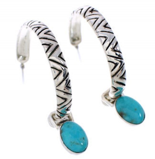 Turquoise Sterling Silver Interchangeable Post Hoop Earrings JX23127