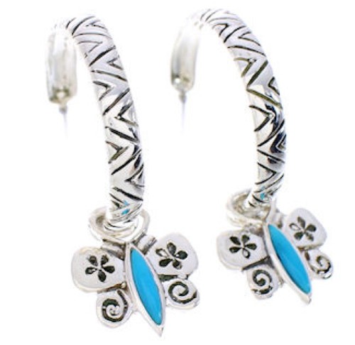 Butterfly Turquoise Flower Interchangeable Hoop Earrings JX23414