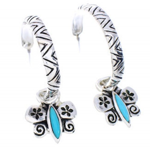 Butterfly Turquoise Flower Interchangeable Hoop Earrings JX23423