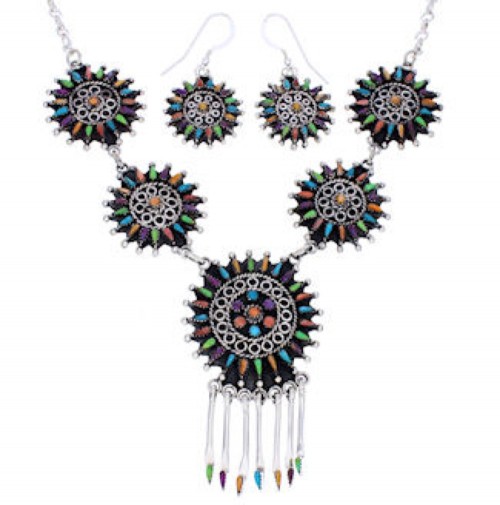 Southwestern Multicolor Earrings And Link Necklace PX35839