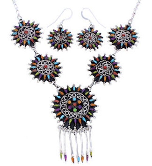 Genuine Silver Multicolor Jewelry Link Necklace Earrings PX35846