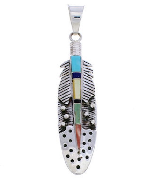 Southwest Multicolor Feather Sterling Silver Jewelry Pendant MX24099