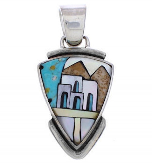 Silver Native American Village Design Multicolor Pendant MX21968